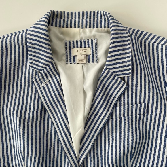 J.Crew Factory Women's Preppy Blue Ivory Stripe Striped Blazer Size 14 - Picture 4 of 8